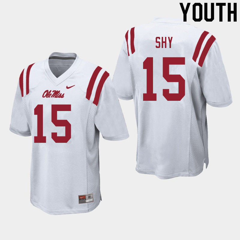 Sellers Shy Ole Miss Rebels NCAA Youth White #15 Stitched Limited College Football Jersey FQG1058QY